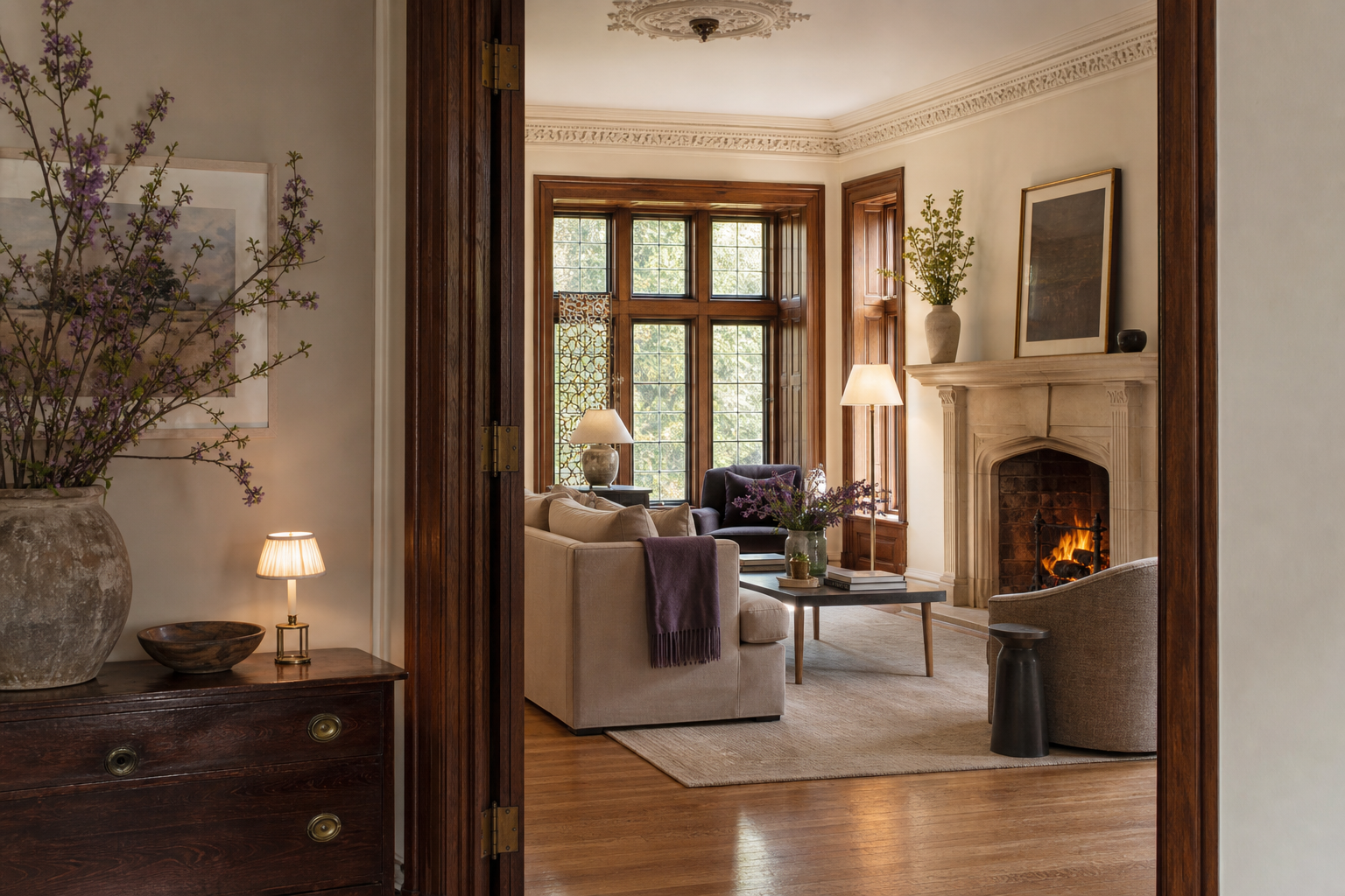 Fictional renovated historic Indianapolis luxury home interior
